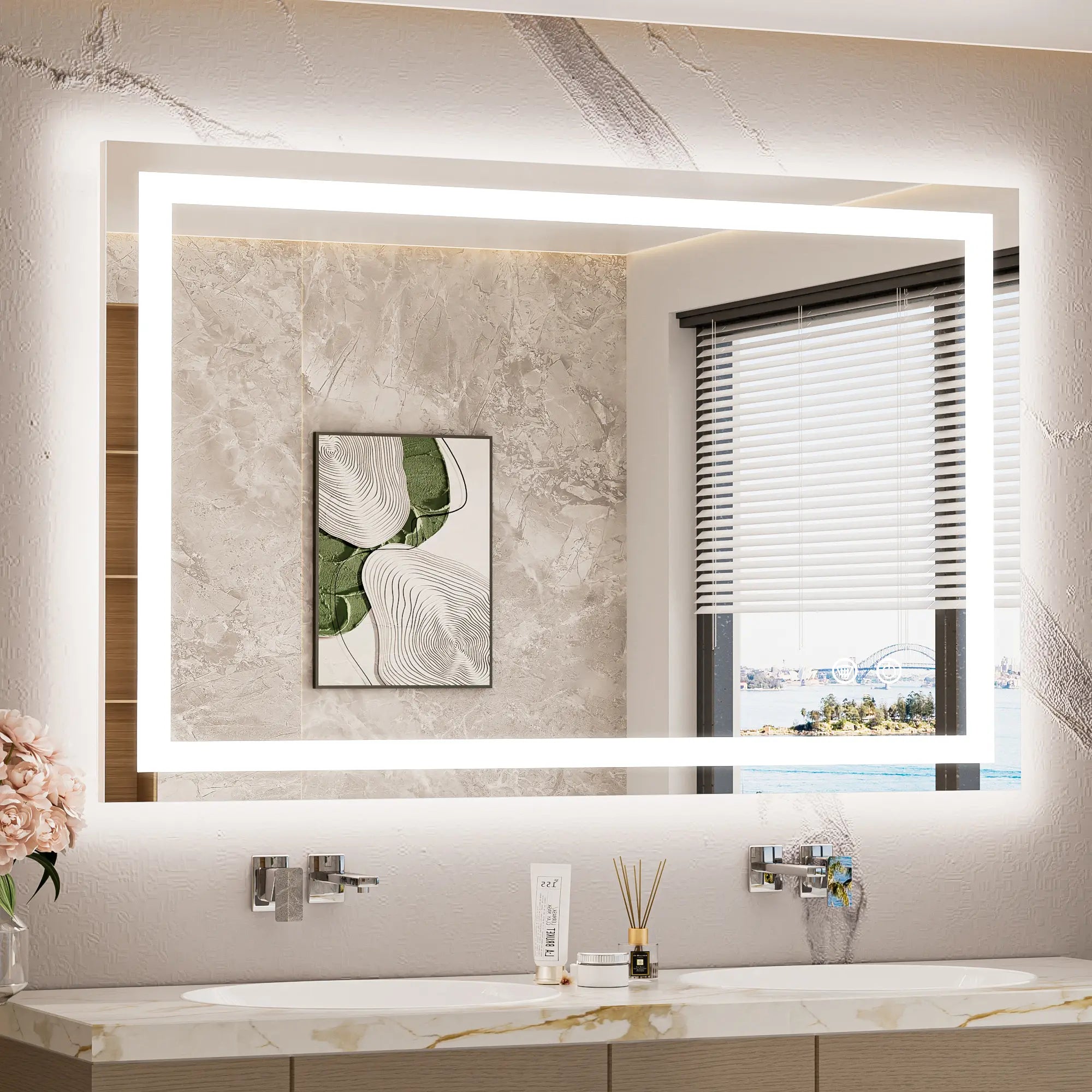 TETOTE Frontlit & Backlit LED Bathroom Mirror - 3 Color  Dimmable Anti Fog Shatterproof