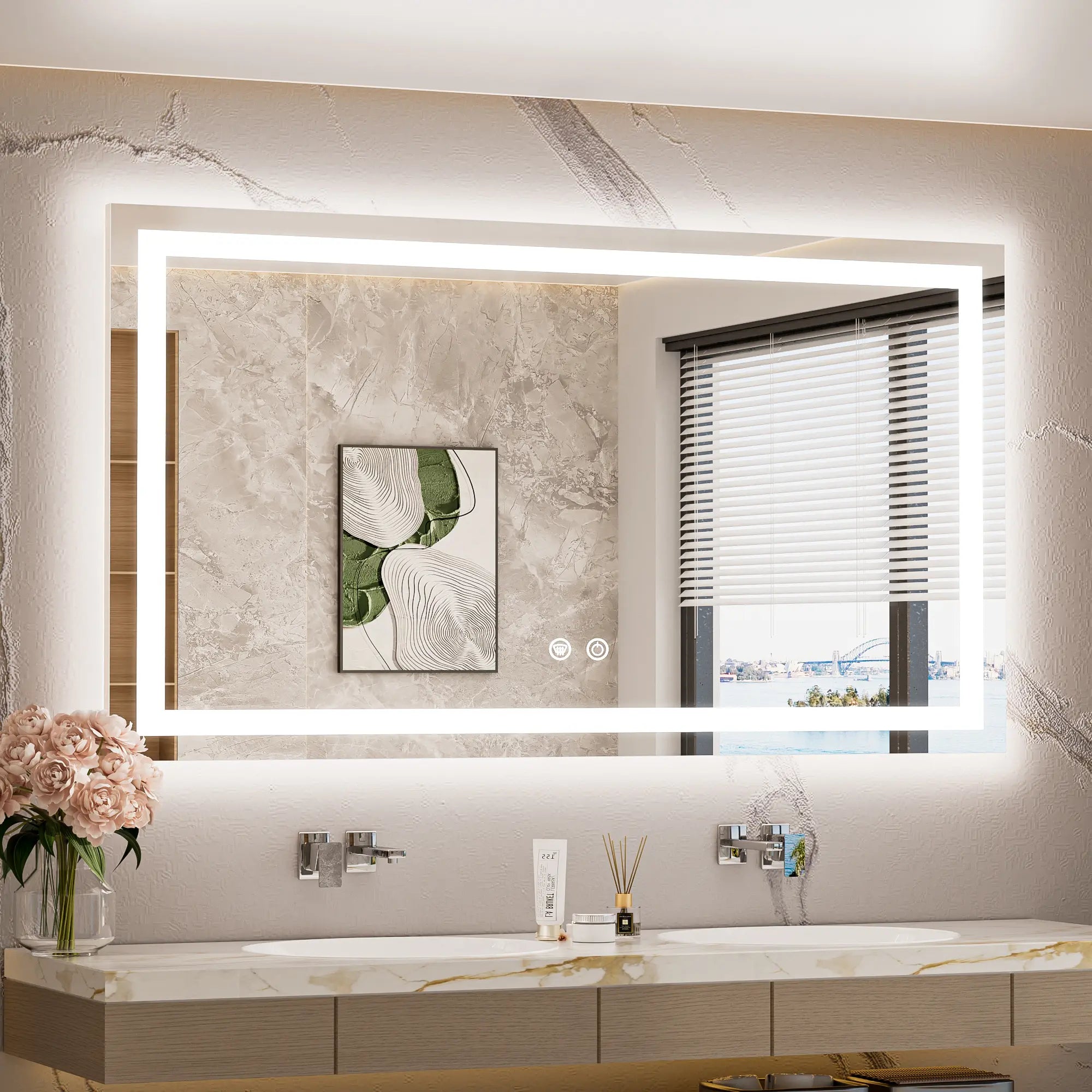TETOTE Frontlit & Backlit LED Bathroom Mirror - 3 Color  Dimmable Anti Fog Shatterproof