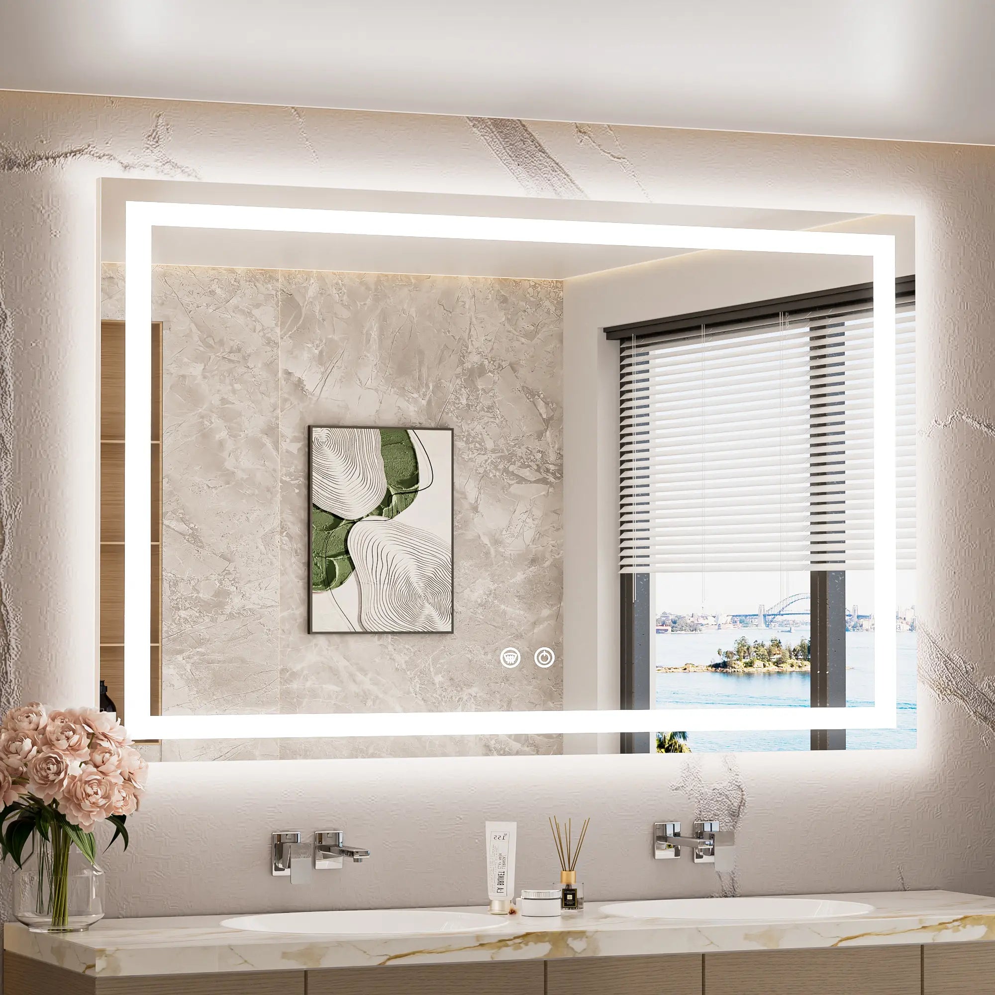 TETOTE Frontlit & Backlit LED Bathroom Mirror - 3 Color  Dimmable Anti Fog Shatterproof