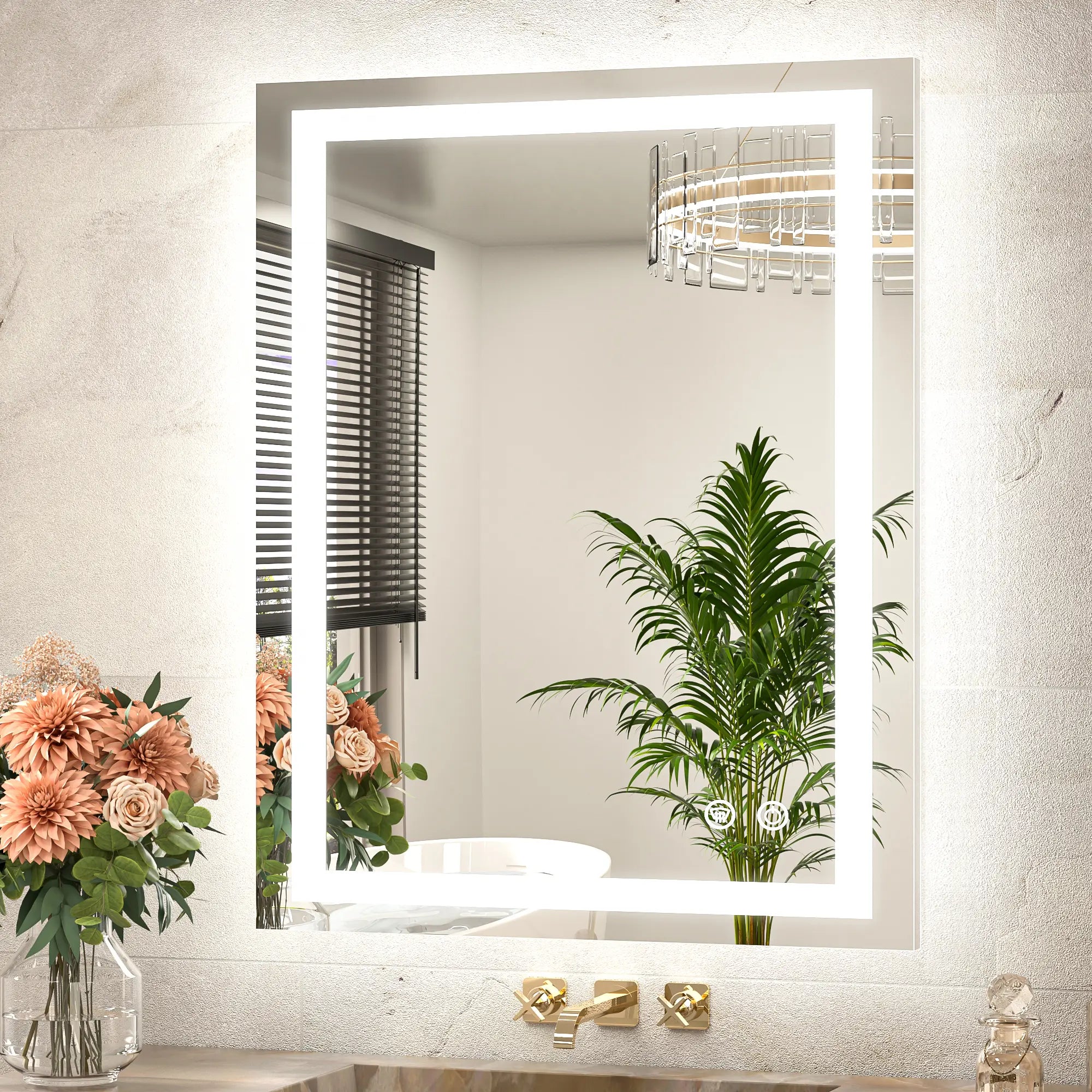 TETOTE Frontlit & Backlit LED Bathroom Mirror - 3 Color  Dimmable Anti Fog Shatterproof