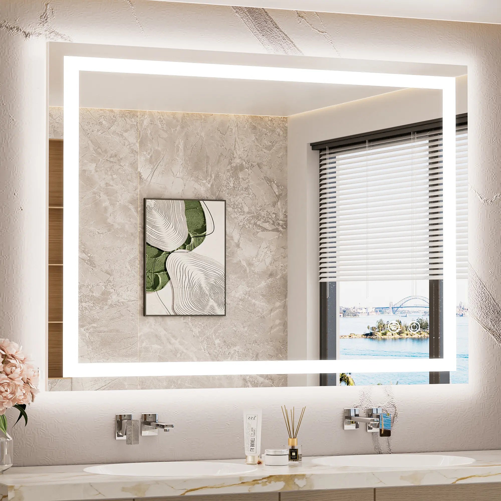 TETOTE Frontlit & Backlit LED Bathroom Mirror - 3 Color  Dimmable Anti Fog Shatterproof