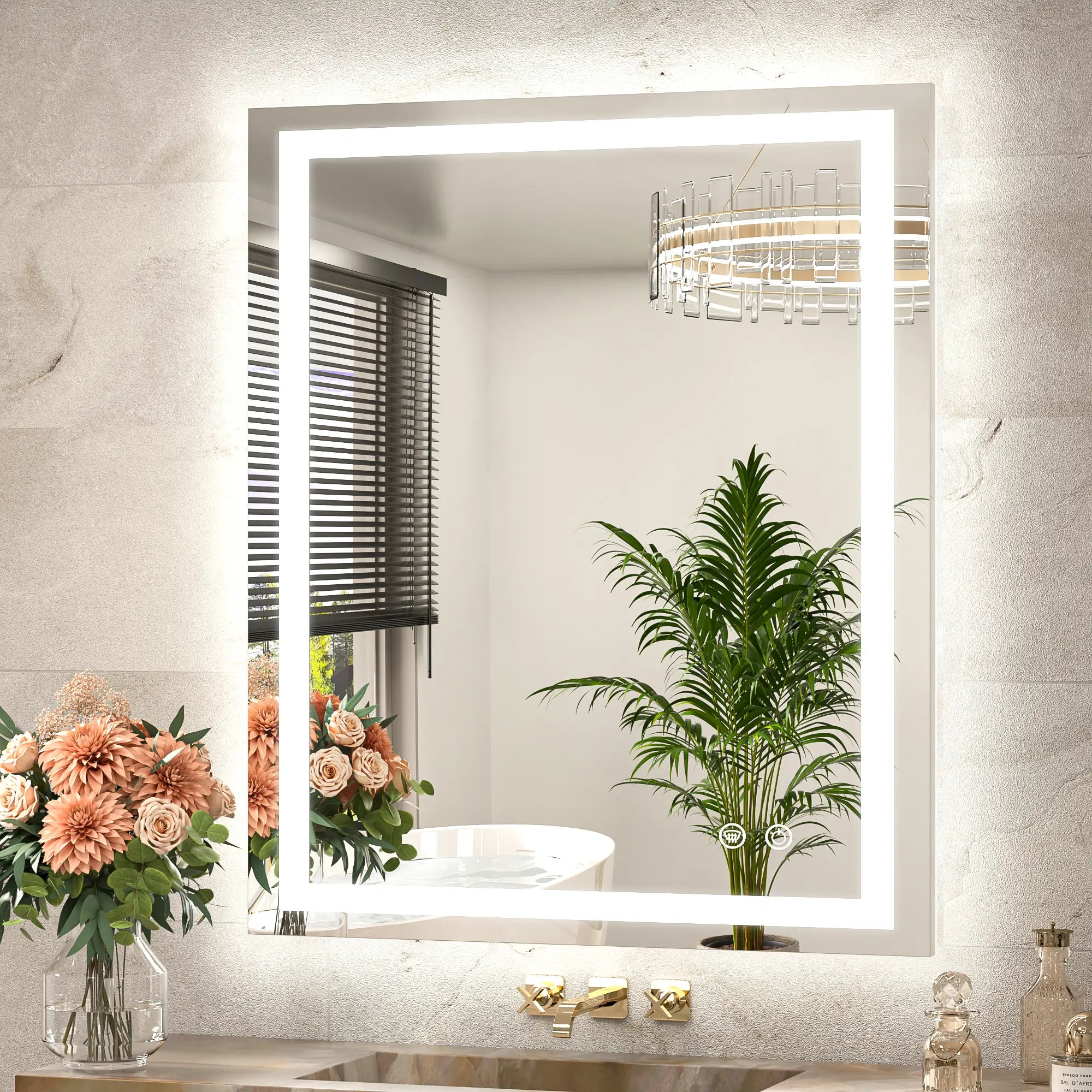 TETOTE Frontlit & Backlit LED Bathroom Mirror - 3 Color  Dimmable Anti Fog Shatterproof