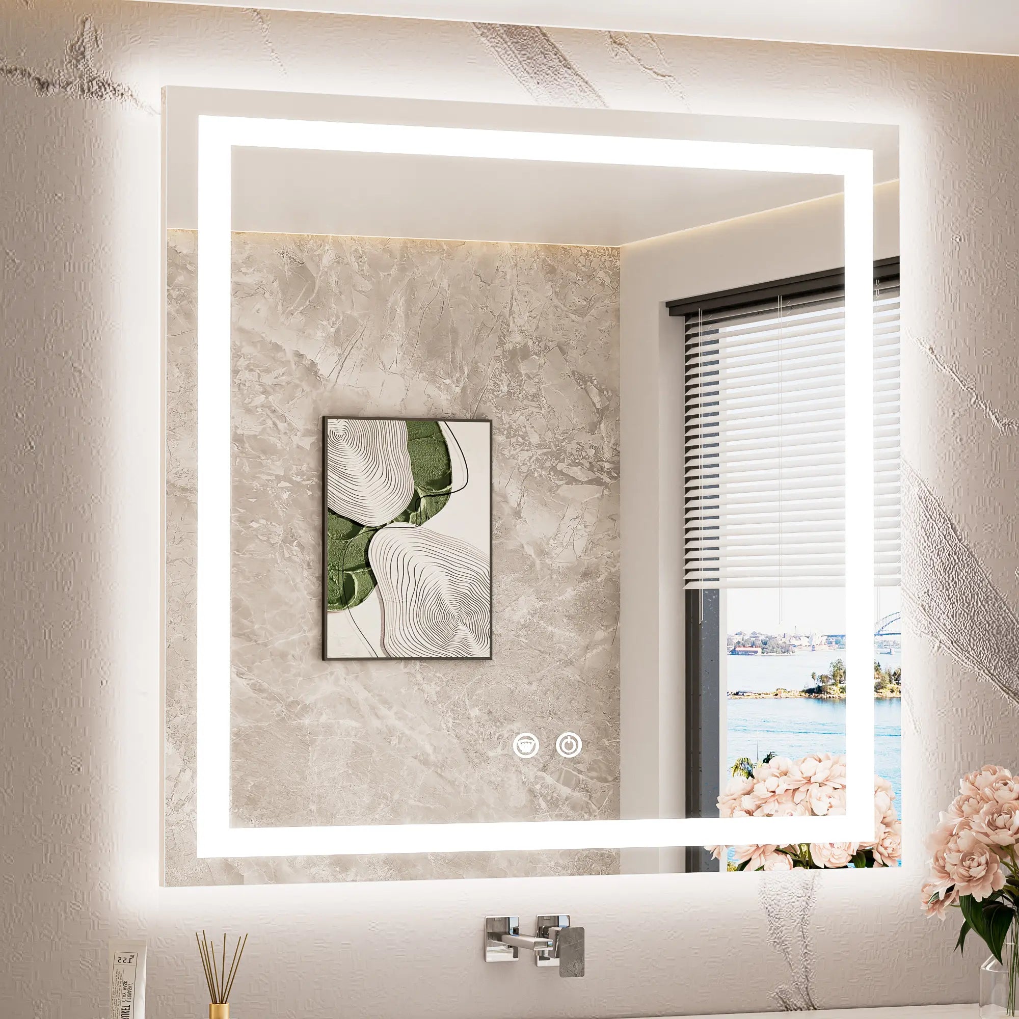 TETOTE Frontlit & Backlit LED Bathroom Mirror - 3 Color  Dimmable Anti Fog Shatterproof