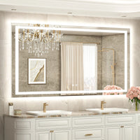 TETOTE Frontlit & Backlit LED Bathroom Mirror - 3 Color  Dimmable Anti Fog Shatterproof