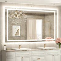 TETOTE Frontlit & Backlit LED Bathroom Mirror - 3 Color  Dimmable Anti Fog Shatterproof