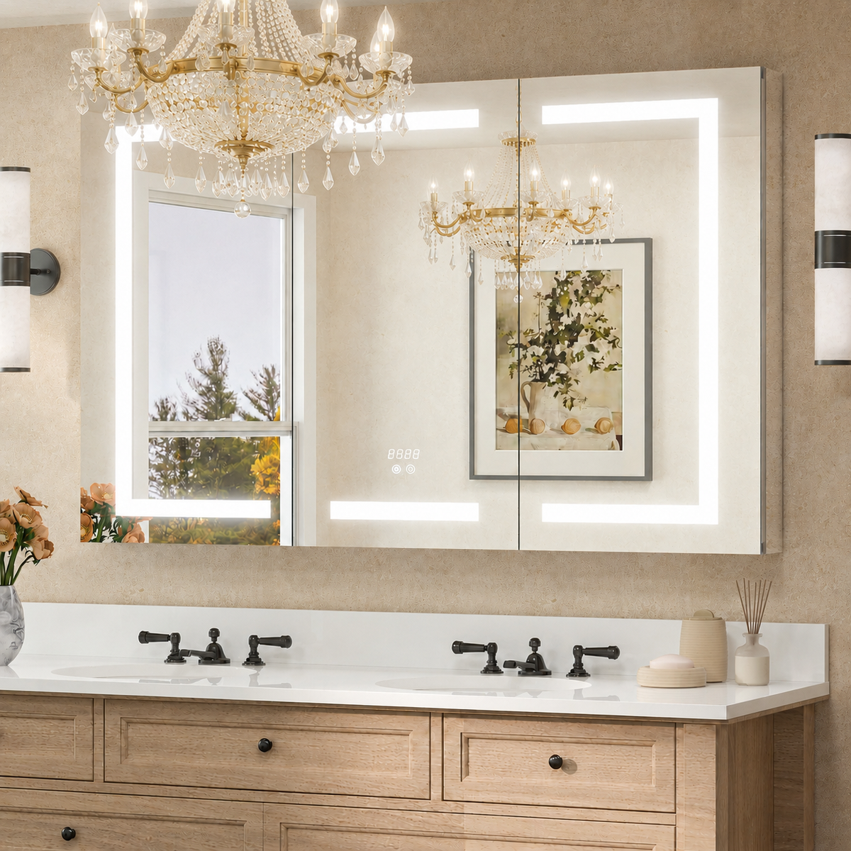 Dual-Lit LED Medicine Cabinet with Outlets and USB