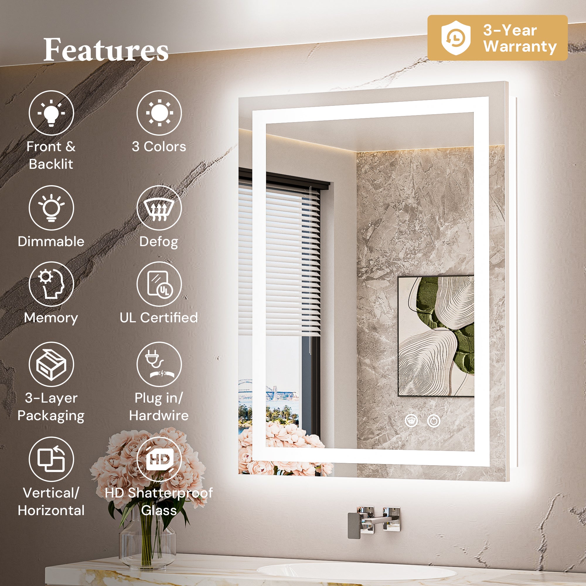 LED Bathroom Mirror Frontlit and Backlit
