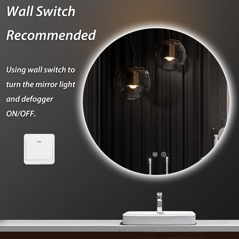 TETOTE LED Backlit Bathroom Round Vantiy Mirror 24" Anti-Fog,Dimmable Lighted Mirror,CRI90+,IP54Waterproof,Circle Mirror with Lights,Wall Mounted Mordern Bathroom Mirror