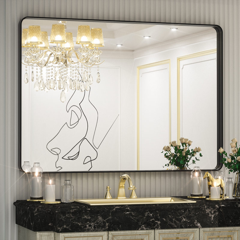 TETOTE Black Framed Mirrors for Bathroom, Modern Decorative Wall Mounted Rectangle Matte Framed Vanity Mirror (Horizontal/Vertical)