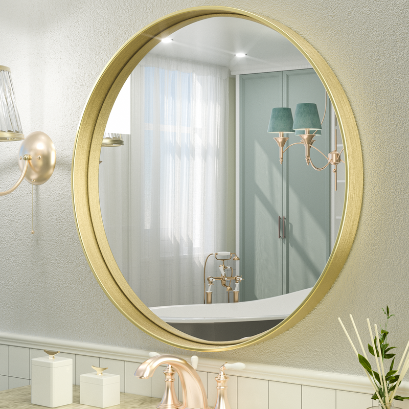 TETOTE Gold Circle Mirror for Bathroom, Wall Mounted Round Vanity Mirrors, Brushed Metal Frame Modern Decorative Farmhouse Entryway Mirror