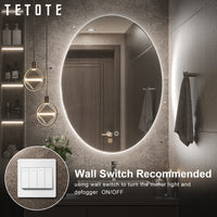 TETOTE 24 x 32 Inch Oval LED Bathroom Mirror Frontlit&Backlit,AntiFog Dimmable,Vanity Mirror with Lights Wall Mounted Lighted Modern Mirror