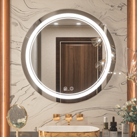 Round Bathroom LED Vanity Mirror, Anti-Fog Dimmable Lights IP54 Waterproof Circle Makeup Wall Mounted Mirror