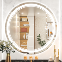 Round Bathroom LED Vanity Mirror, Anti-Fog Dimmable Lights IP54 Waterproof Circle Makeup Wall Mounted Mirror