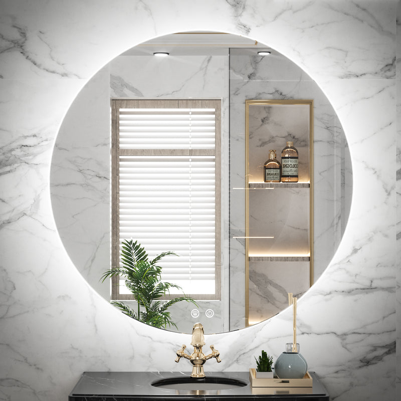 TETOTE LED Backlit Bathroom Round Vantiy Mirror 24" Anti-Fog,Dimmable Lighted Mirror,CRI90+,IP54Waterproof,Circle Mirror with Lights,Wall Mounted Mordern Bathroom Mirror