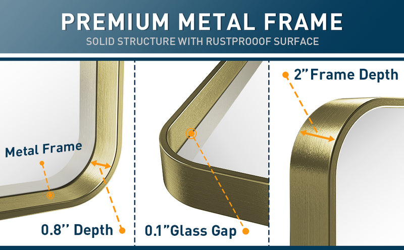 Gold Framed Mirror for Bathroom, 22x30 Inch Vanity Mirror for Wall, Rectangle Round Corner Entry Way Golden Frame Mirror (Horizontal/Vertical)