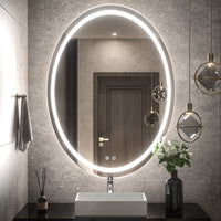 TETOTE 24 x 32 Inch Oval LED Bathroom Mirror Frontlit&Backlit,AntiFog Dimmable,Vanity Mirror with Lights Wall Mounted Lighted Modern Mirror