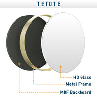 TETOTE Gold Circle Mirror for Bathroom, Wall Mounted Round Vanity Mirrors, Brushed Metal Frame Modern Decorative Farmhouse Entryway Mirror