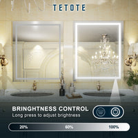 TETOTE LED Mirror with Lights40 x 24" Bathroom Vanity Mirror,White/Warm/Natural Lighted Mirror,Dimmable,CRI90,IP54 Waterproof,Wall Mounted,Illuminated Mirror(Horizontal/Vertical)