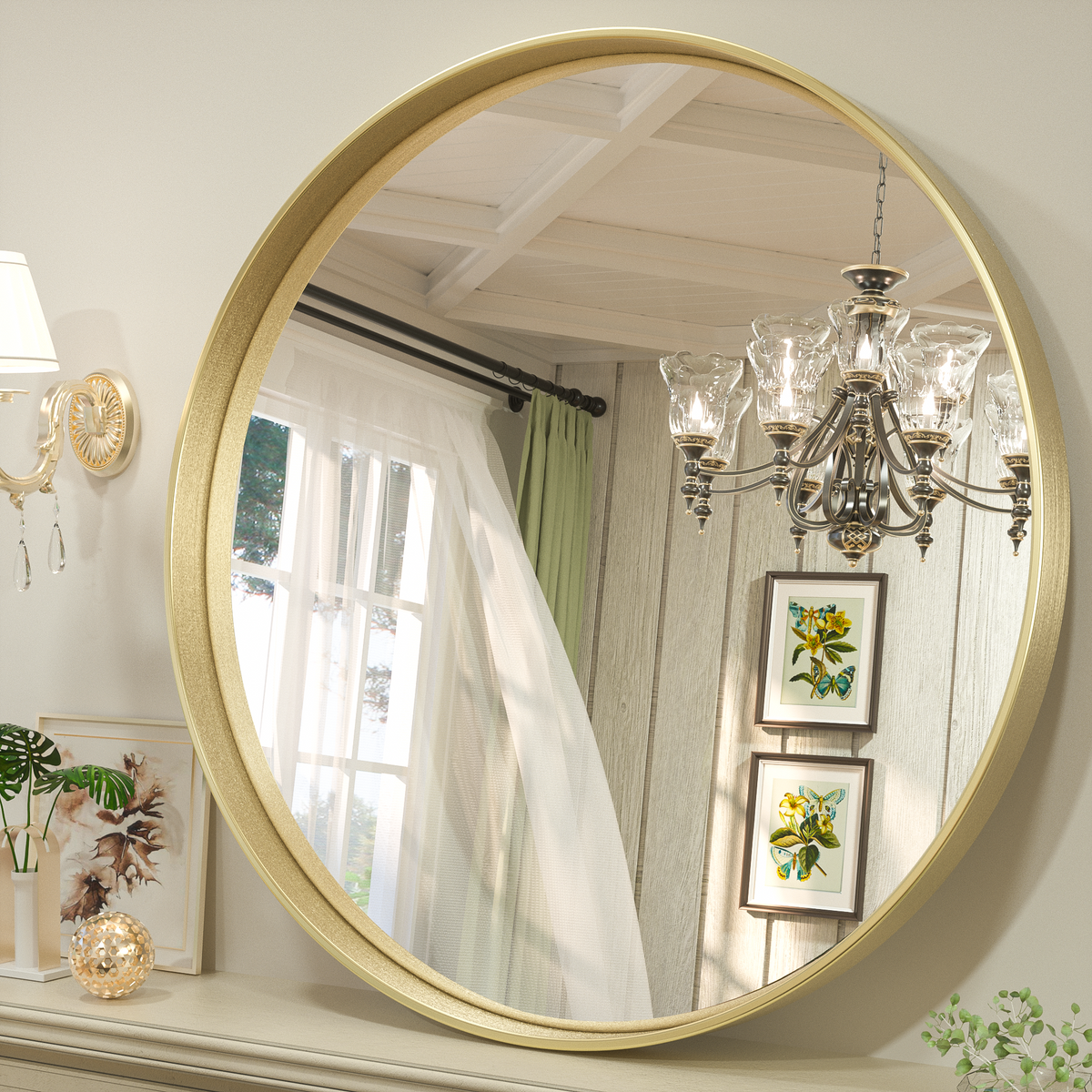 Brushed Gold Framed Round Vanity Mirror