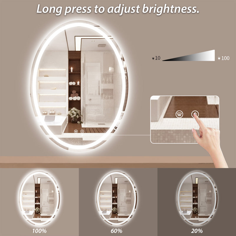 TETOTE 24 x 32 Inch Oval LED Bathroom Mirror Frontlit&Backlit,AntiFog Dimmable,Vanity Mirror with Lights Wall Mounted Lighted Modern Mirror